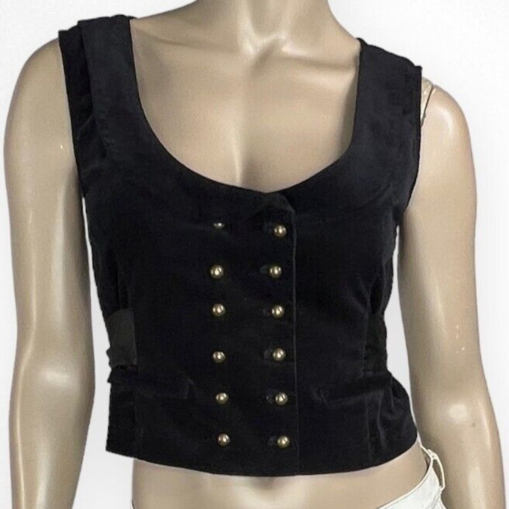 SUGAR TART  Double Breasted Velour Black Vest sz Small